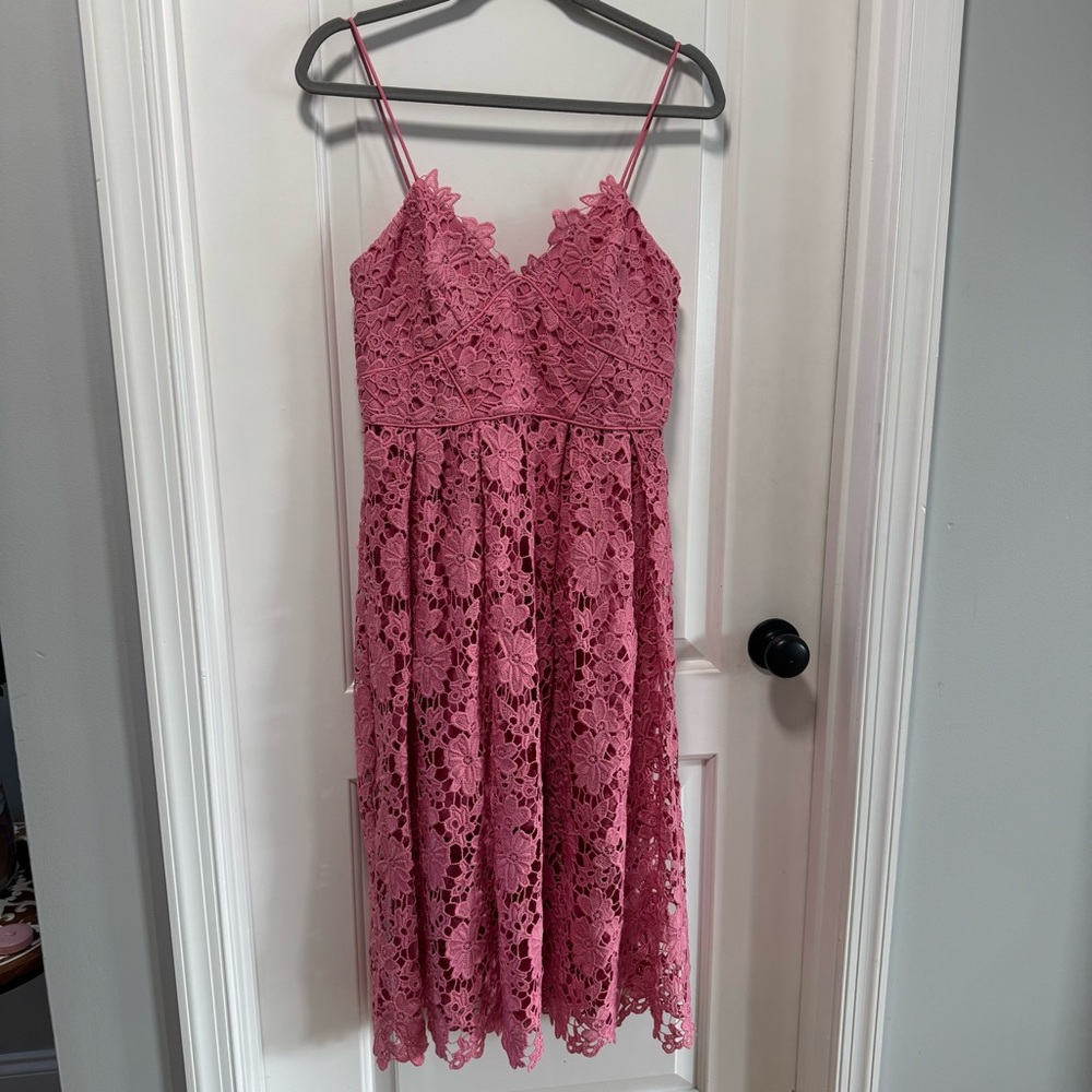 Donna Morgan Pink Lace Midi Dress size 6 Lace Overlay A-Line‎ Spaghetti Straps - Picture 3 of 11
